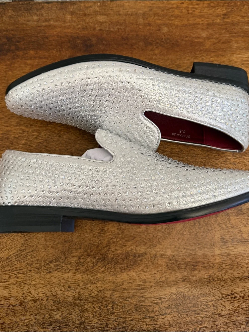 Men's Silver Dress Shoe Rhinestone Stage Tuxedo Loafer Fashion Slip On Formal